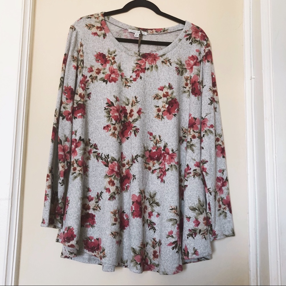 Soft Lightweight Grey Floral Sweater